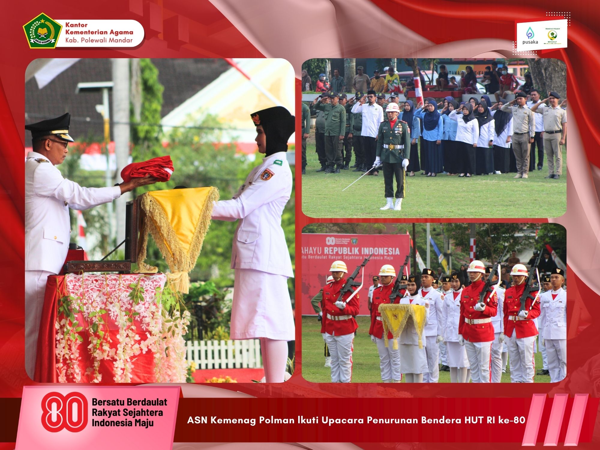 ASN Kemenag Polman lkuti Upacara Penurunan Bendera HUT RI ke-80