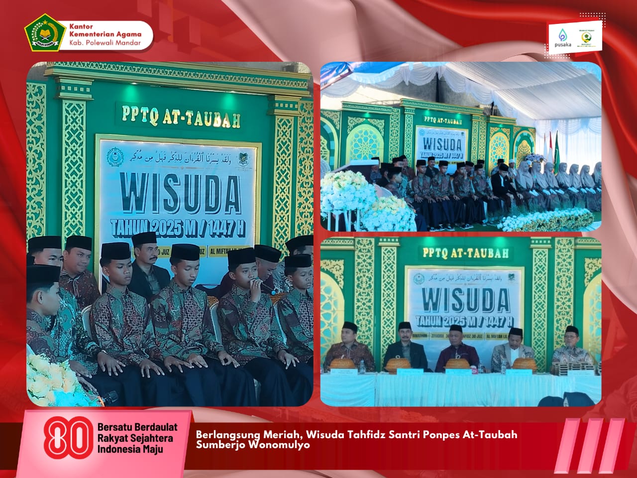 Berlangsung Meriah, Wisuda Tahfidz Santri Ponpes At-Taubah Sumberjo Wonomulyo