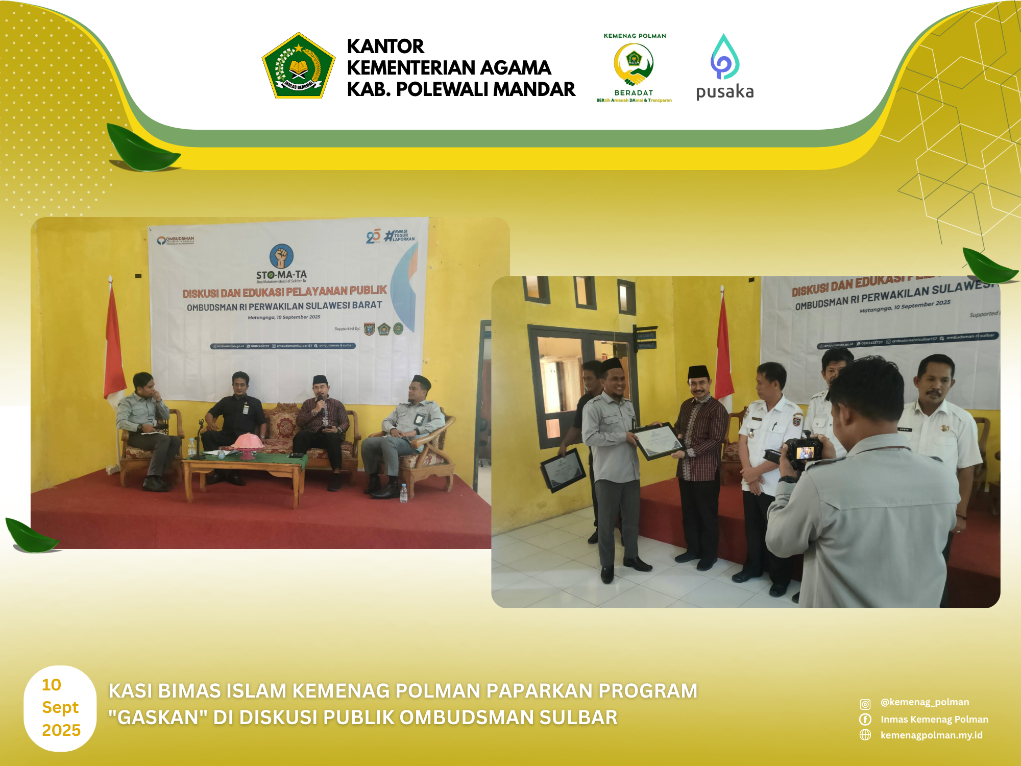 Kasi Bimas Islam Kemenag Polman Paparkan Program GASkan di Diskusi Layanan Publik Ombudsman Sulbar