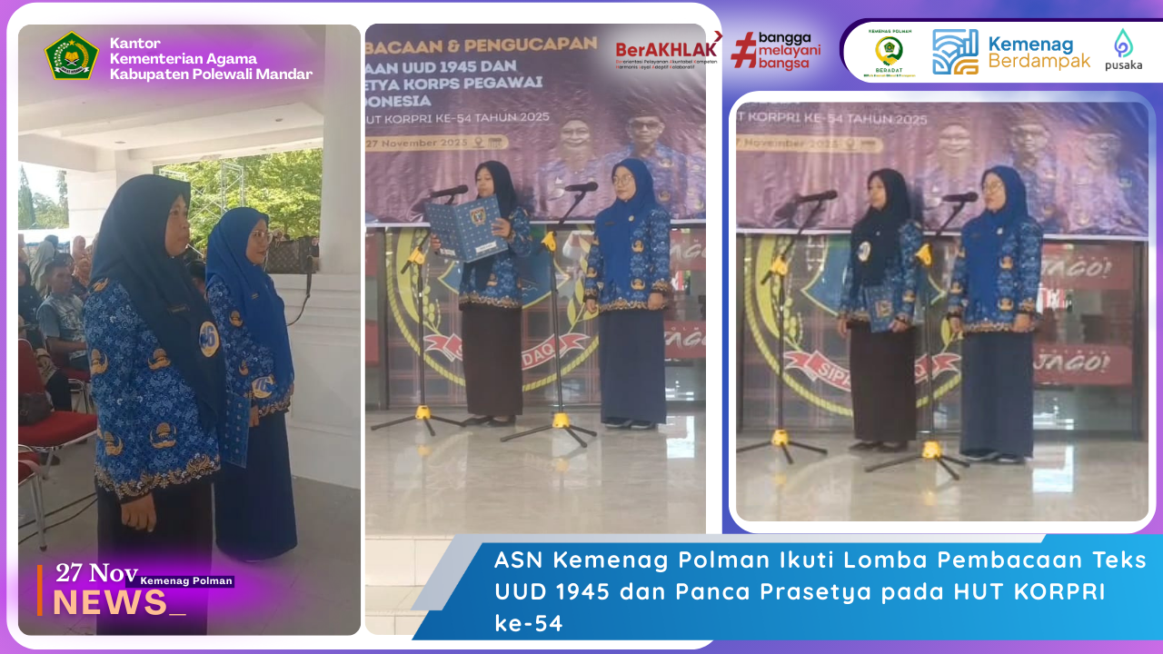 ASN Kemenag Polman Ikuti Lomba Pembacaan Teks UUD 1945 dan Panca Prasetya pada HUT KORPRI ke-54