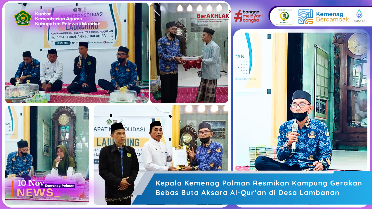 Kepala Kemenag Polman Resmikan Kampung Gerakan Bebas Buta Aksara Al-Qur’an di Desa Lambanan